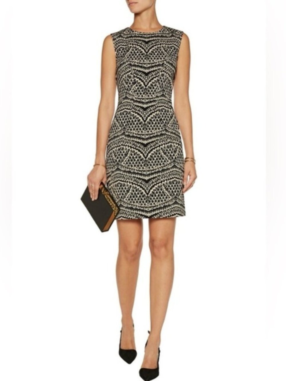 Diane von Furstenberg | DVF Geometric Knit Sheath Dress - Black & White - Size 2 - Picture 2 of 8